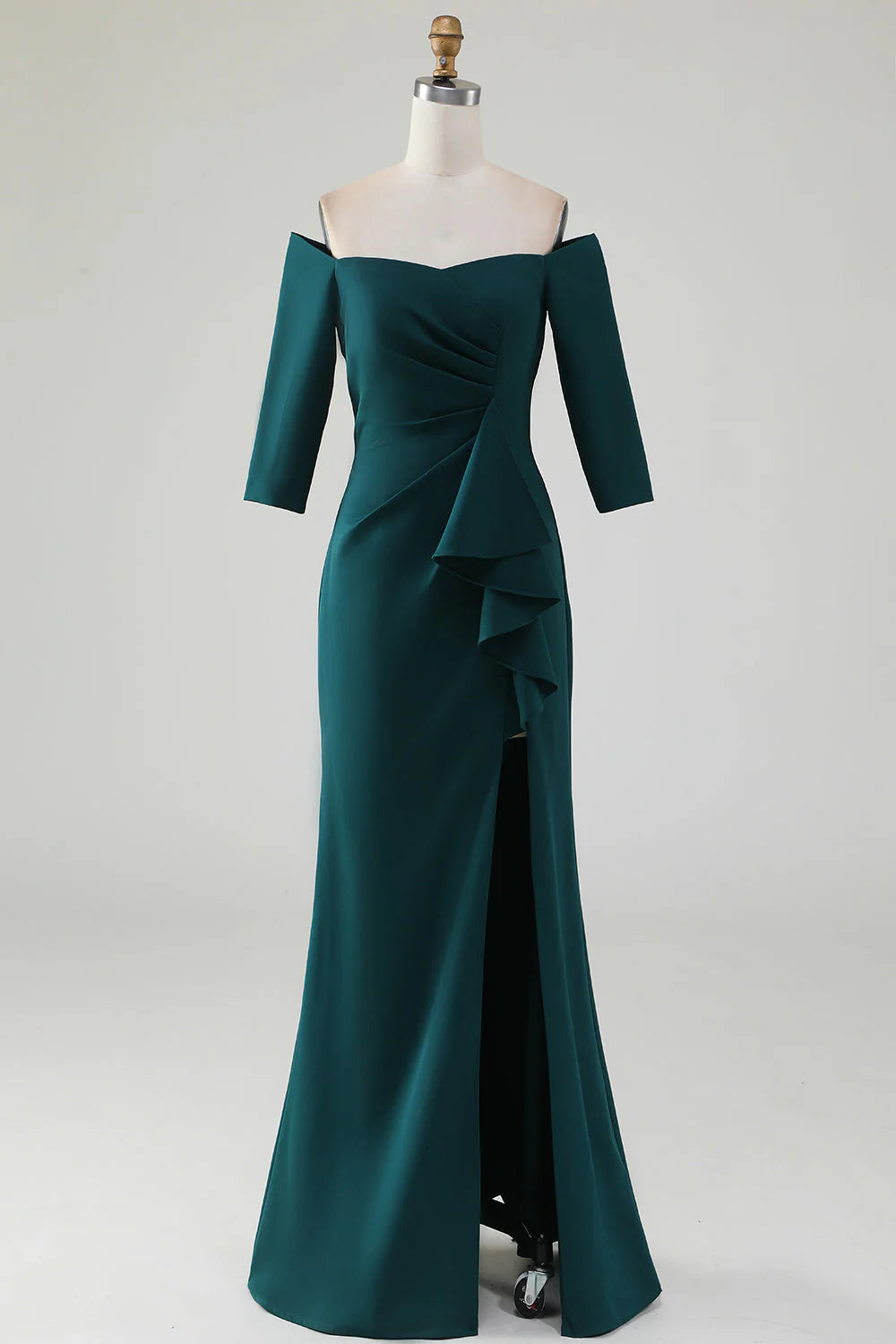 Robe sirène à épaules dénudées et volants en cascade pour mère de la mariée
